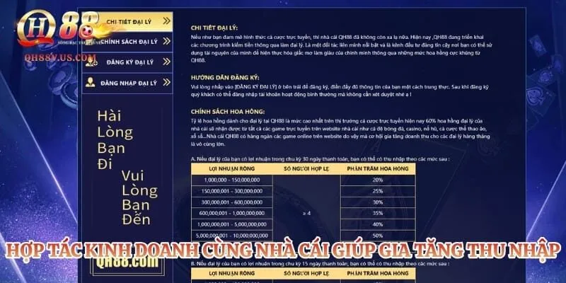 Đại Lý QH88 - Kiếm Tiền Tỷ Dễ Dàng Mỗi Tháng Từ Nhà Cái 2 Hợp tác kinh doanh cùng nhà cái giúp gia tăng thu nhập