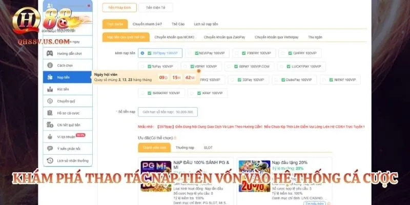 QH88 🎖️ Trải Nghiệm 100k Tại Nhà Cái QH88 Chính Thức Tặng 306 Khám phá thao tác nạp tiền vốn vào hệ thống cá cược