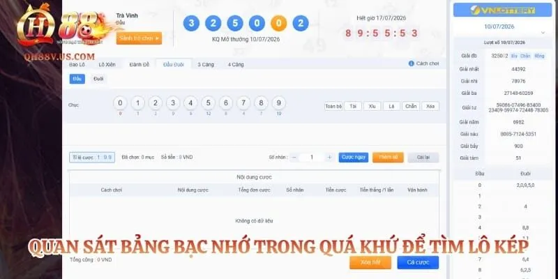 Quan sát bảng bạc nhớ trong quá khứ để tìm lô kép